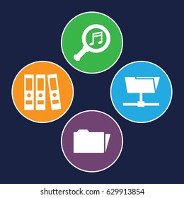 Organize icons set. set of 4 organize filled icons such as serach music, folder