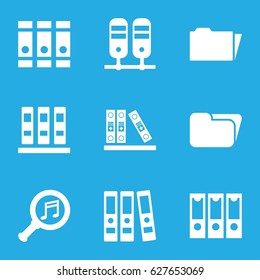 Organize icons set. set of 9 organize filled icons such as binder, serach music