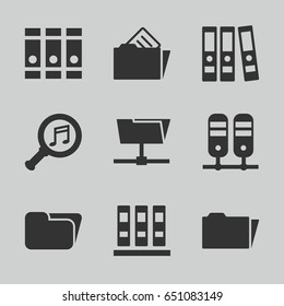 Organize icons set. set of 9 organize filled icons such as binder, serach music, folder