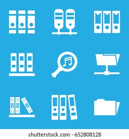 Organize icons set. set of 9 organize filled icons such as binder, serach music