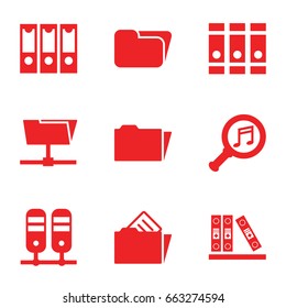 Organize icons set. set of 9 organize filled icons such as binder, search music, folder