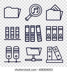 Organize icons set. set of 9 organize outline icons such as binder, serach music, folder