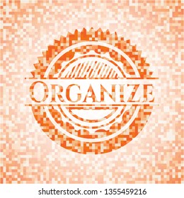 Organize orange mosaic emblem with background