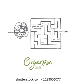 Organize, order, control, sort, chaos concept. Hand drawn from chaos to order symbol concept sketch. Isolated vector illustration.