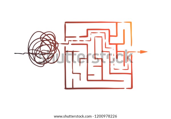 Organize, order, control, sort, chaos\
concept. Hand drawn from chaos to order symbol concept sketch.\
Isolated vector\
illustration.
