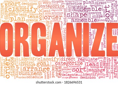 Organize vector illustration word cloud isolated on a white background.