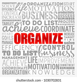 ORGANIZE word cloud collage, business concept background