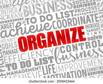 ORGANIZE word cloud collage, business concept background