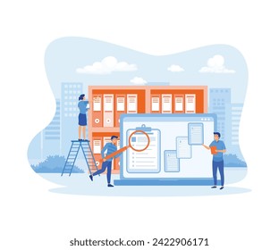 Organized archive. Searching files in database. Records management, records and information management, documents tracking system.