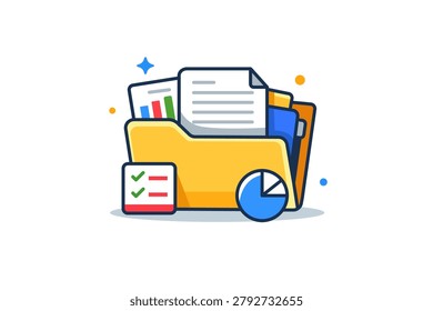 Organized Document Folder. Document folder representing organized work files arranged neatly inside a single folder icon, conveying clarity, structure and