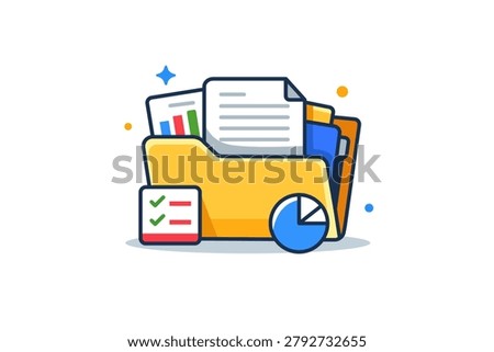 Organized Document Folder. Document folder representing organized work files arranged neatly inside a single folder icon, conveying clarity, structure and
