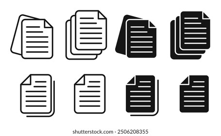 Organized Documents Vector Icon Set. Stacked Paperwork Vector Symbol for UI Design.
