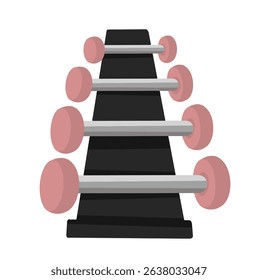 Organized dumbbell set on a vertical rack, fitness equipment