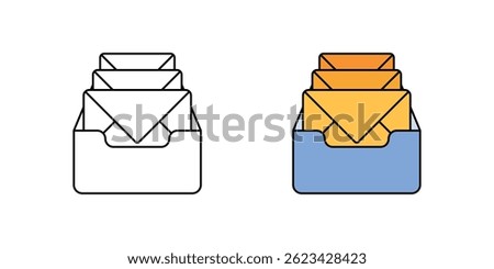 Organized email inbox icon with neatly arranged messages and a checkmark, symbolizing productivity and digital minimalism in outline and color styles.