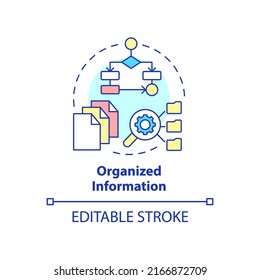 Organized information concept icon. Search engine optimization principle abstract idea thin line illustration. Isolated outline drawing. Editable stroke. Arial, Myriad Pro-Bold fonts used