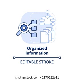 Organized information light blue concept icon. Search engine optimization principle abstract idea thin line illustration. Isolated outline drawing. Editable stroke. Arial, Myriad Pro-Bold fonts used