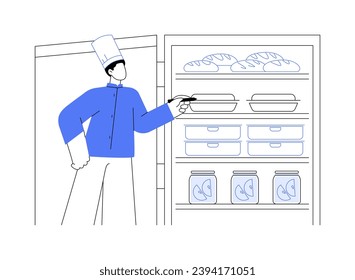 Organized kitchen abstract concept vector illustration. Professional sous chef signs boxes with meal ingredients, restaurant kitchen idea, service sector, horeca business abstract metaphor.