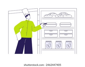 Organized kitchen abstract concept vector illustration. Professional sous chef signs boxes with meal ingredients, restaurant kitchen idea, service sector, horeca business abstract metaphor.