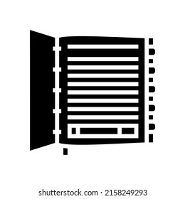 vector de icono de glifo de libro de organizadores. signo del libro del organizador. símbolo de contorno aislado ilustración negra
