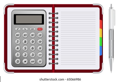 organizer with calculator and pen