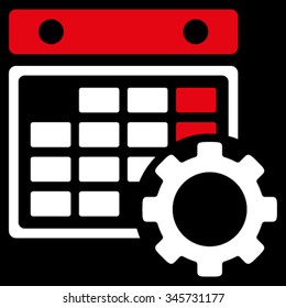 Organizer Configuration vector icon. Style is bicolor flat symbol, red and white colors, rounded angles, black background.