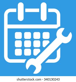 Organizer Configure vector icon. Style is flat symbol, white color, rounded angles, blue background.
