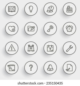 Organizer contour icons with buttons on gray background.