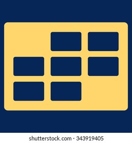 Organizer Dataset vector icon. Style is flat symbol, yellow color, rounded angles, blue background.