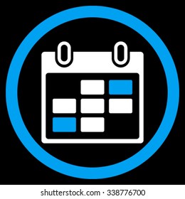 Organizer Days vector icon. Style is bicolor flat rounded symbol, blue and white colors, rounded angles, black background.