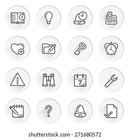 Organizer flat contour icons on gray buttons.