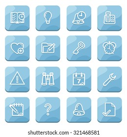 Organizer flat contour icons on blue buttons.
