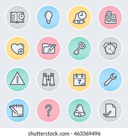Organizer flat contour icons on color stickers.