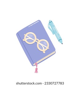 Organizer with glasses and pen. Design elements vector illustration.
