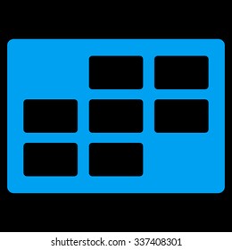 Organizer Grid vector icon. Style is flat symbol, blue color, rounded angles, black background.