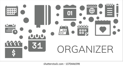 organizer icon set. 11 filled organizer icons.  Collection Of - Calendar, Notebook, Schedule, Notepad
