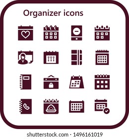 organizer icon set. 16 filled organizer icons.  Collection Of - Calendar, Event, Notebook, Phone book