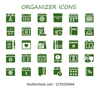 organizer icon set. 30 filled organizer icons. Simple modern icons about  - Calendar, Archive, Date, Deadline, Notebook, Notepad, Timetable, Event, Wait time, Phone book
