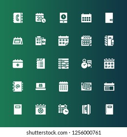 organizer icon set. Collection of 25 filled organizer icons included Notebook, Diary, Calendar, Address book, Deadline, Schedule, Notepad, Event, Contact book