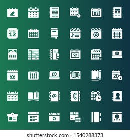 organizer icon set. Collection of 36 filled organizer icons included Calendar, Notebook, Schedule, Phone book, Contact book, Address book, Notepad