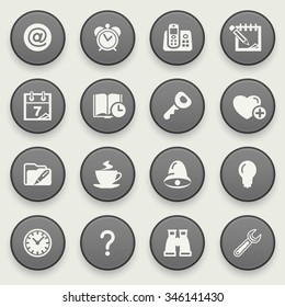 Organizer icons on black buttons. Flat design.