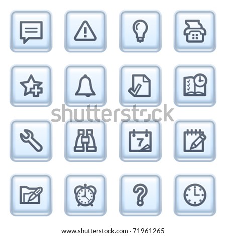 Organizer icons on blue buttons.