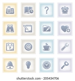 Organizer icons on colored paper.