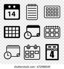 Organizer icons set. set of 9 organizer filled and outline icons such as 14 date calendar, calendar