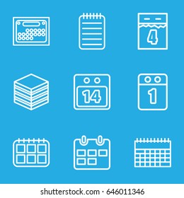 Organizer icons set. set of 9 organizer outline icons such as notebook, 14 date calendar, 1st day calendar