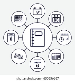 Organizer icons set. set of 9 organizer outline icons such as calendar, notebook