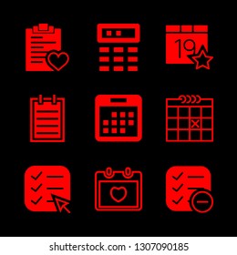 organizer icons set with list, events calendar and notepad vector set