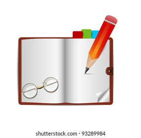 organizer isolated on white background with pen and glasses