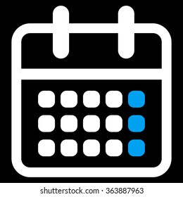 Organizer Month vector icon. Style is bicolor flat symbol, blue and white colors, rounded angles, black background.