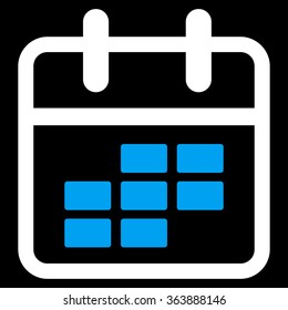Organizer Month vector icon. Style is bicolor flat symbol, blue and white colors, rounded angles, black background.