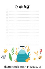 Organizer and note paper, printable pages. To do list. Concept of autumn time.
